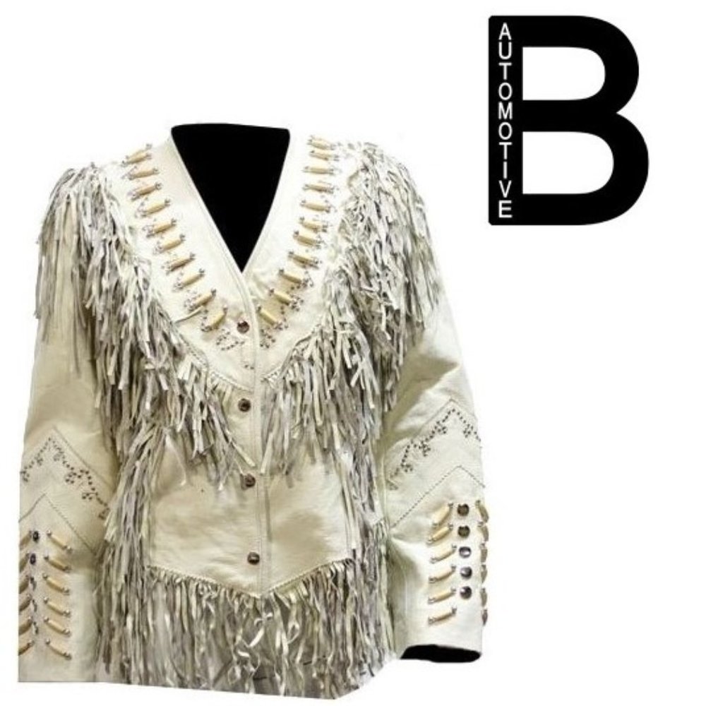 Leather Jacket With Beads, Studs, Bone & Fringe